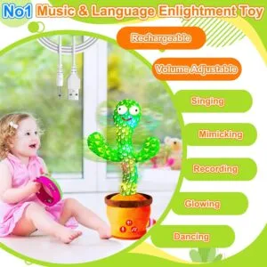 Rechargeable Dancing Talking Cactus Toy, Volume Adjustable Baby Toys