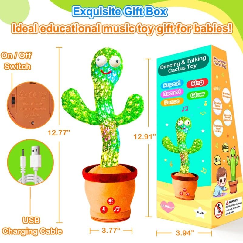 Rechargeable Dancing Talking Cactus Toy, Volume Adjustable Baby Toys